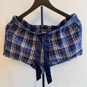 Navy Plaid 100% Cotton Poplin Lounge Shorts